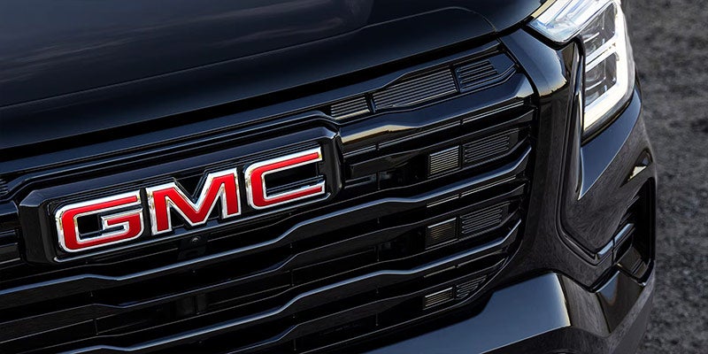 Front grille of the 2026 GMC Terrain Elevation highlighting GMC's bold signature design