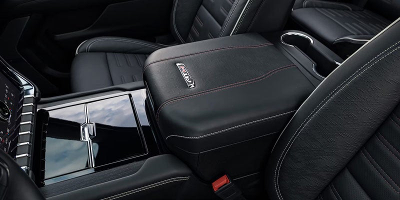 Premium center console and leather interior of the 2026 GMC Yukon XL
